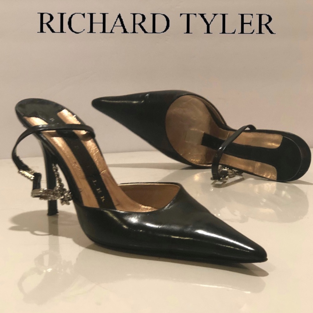 Richard Tyler Black Sling Back Heels Pumps Shoes